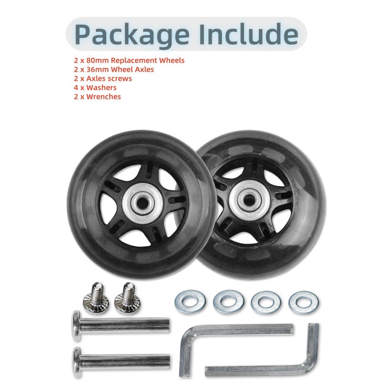 Rhinenet Replacement Luggage Suitcase Wheels OD 80mm PU Replacement Wheels with ABEC-7 Bearings Roller attachable wheels for duffel bag Trolley Bag, Inline Skate and Caster Board - Image 5